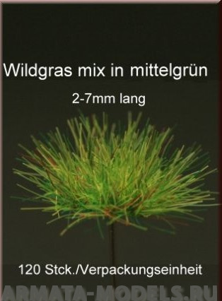 GL010 Grass Tufts - mid green, different grass sizes (2-7mm) and colouring in each tuft, 120 tufts