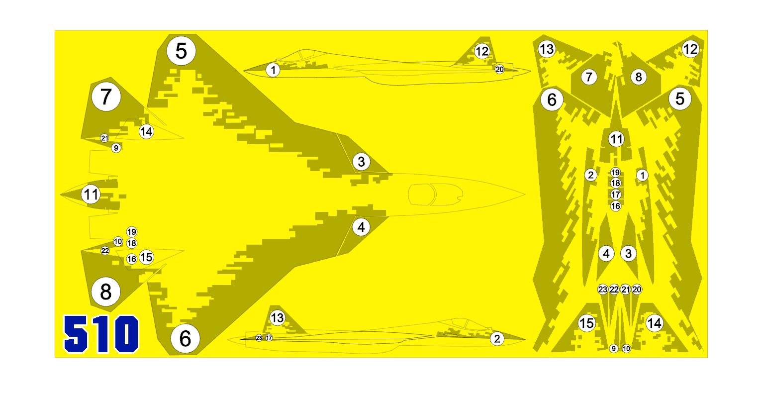AM72134 Маска окрасочная для Су-57 (Новый) Пиксель Борт №510 Звезда 1/72