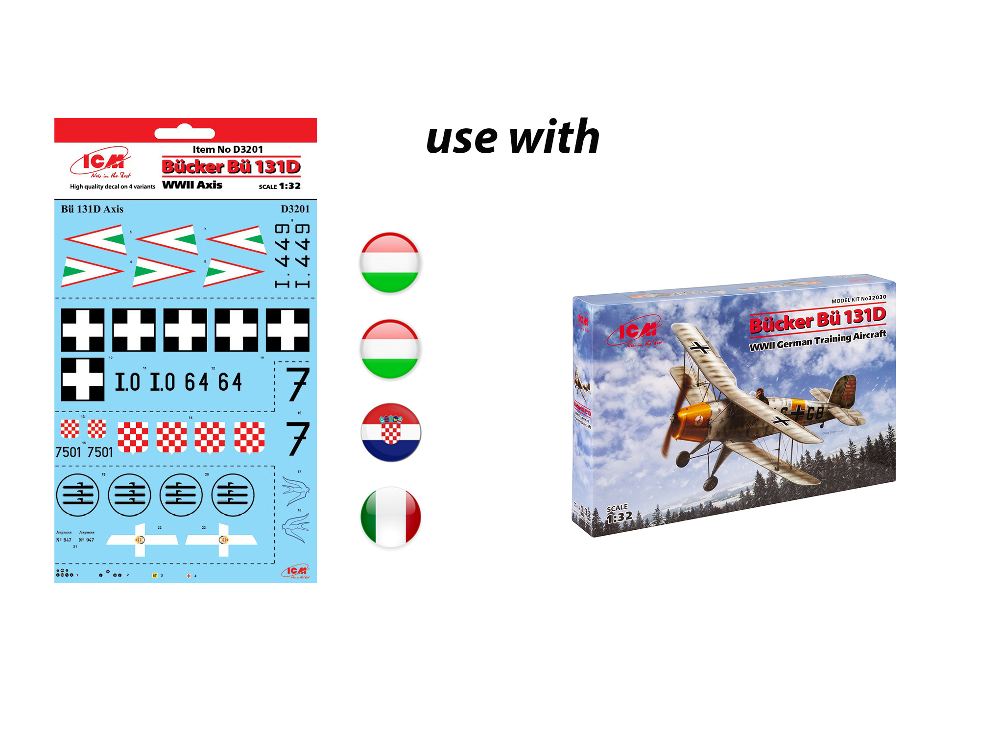 D3201 Декаль Bucker Bu 131D стран Оси ІІ МВ