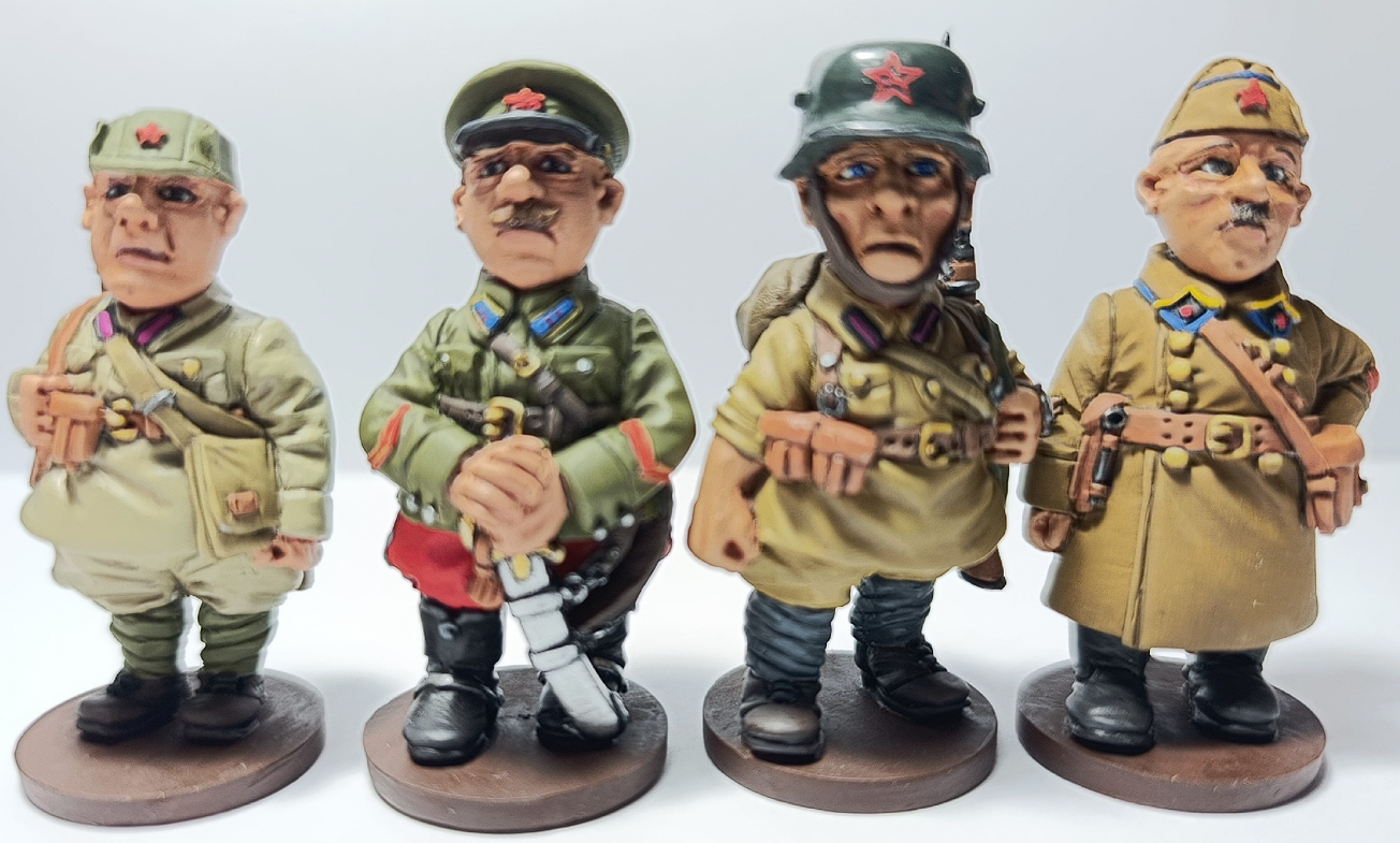 CHM-50.19. Шаржевая миниатюра. WW2: Территориальные корпуса РККА, 1941 г. В комплекте 4 фигуры. 50 мм. Материал - смола. Chronos Miniatures
