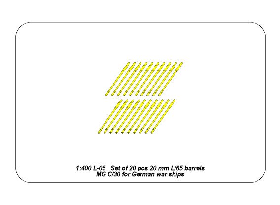 ABR-1:400-L-05  Дополнения для  Set of 20 pcs 20mm barrels MG C/30 для  1/400