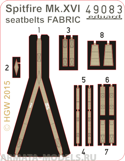 49083ED Комплект фототравления Spitfire Mk.XVI seatbelts FABRIC