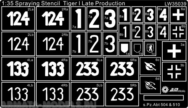 LW35039 spraying stencil Tiger late production of pz.abt 504 and 510
