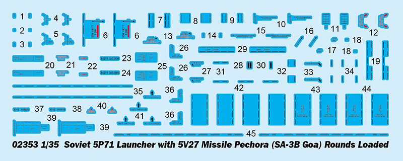 02353P Советская Пусковая Установка 5П71 ЗРК С-125 Печора С Ракетой 5В27 Trumpeter