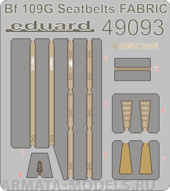 49093ED Комплект фототравления Bf 109G seatbelts FABRIC