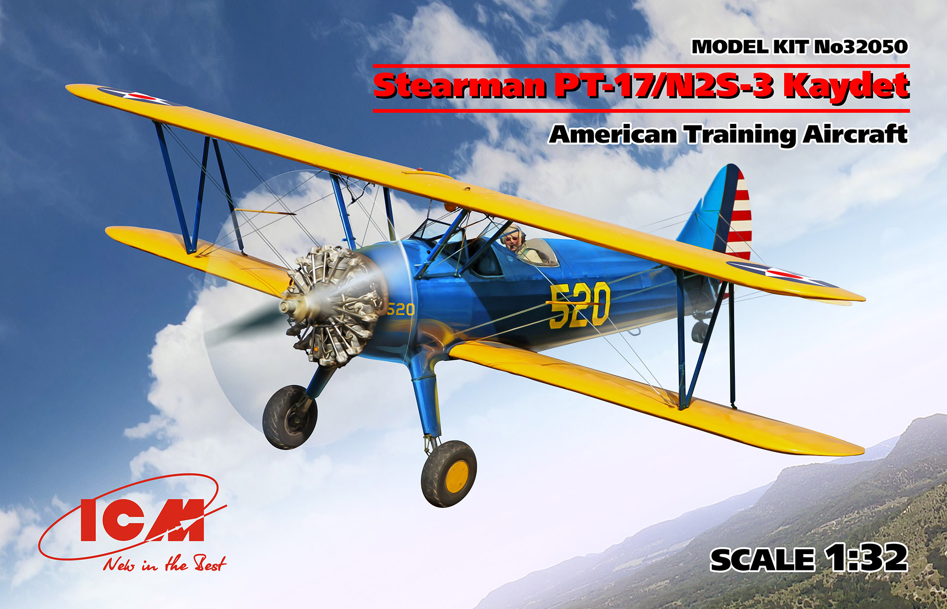 32050 Stearman PT-17/N2S-3 Kaydet , Американский учебный самолет ICM