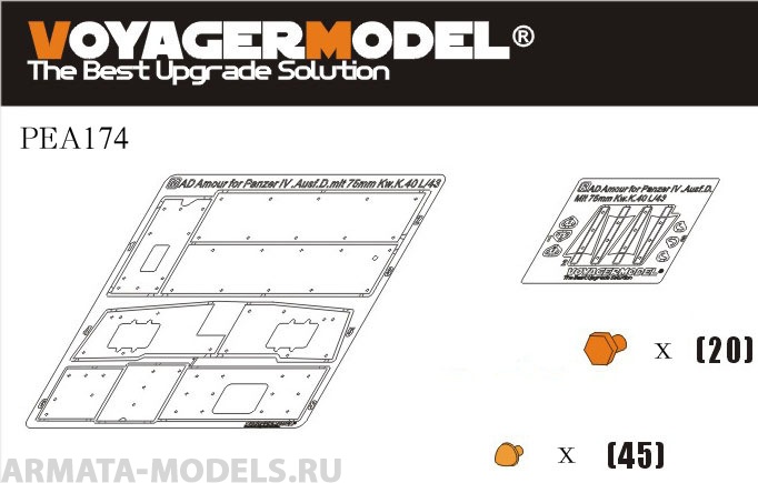 PEA174 Набор фототравления для 1/35 WWII German Pz.Kpfw.IV Ausf.D mit 75mm Kw.K.40 L/43 Additional Armour (For DRAGON 6330)