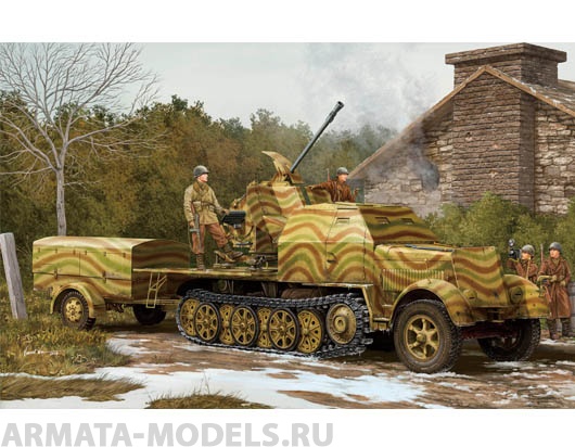 01527P German 3,7cm Flak 43 Auf Selbstfahrlafette (Sd.Kfz.7/2) With Sd.Anhanger 52 Trumpeter