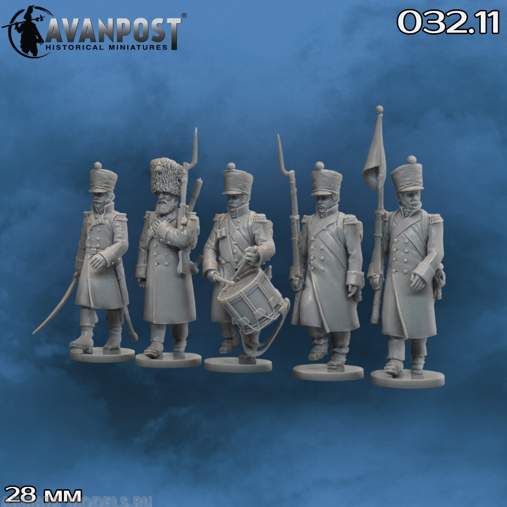 032.11АП Французская пехота: командная группа гренадерской роты  (в шинелях) Аванпост