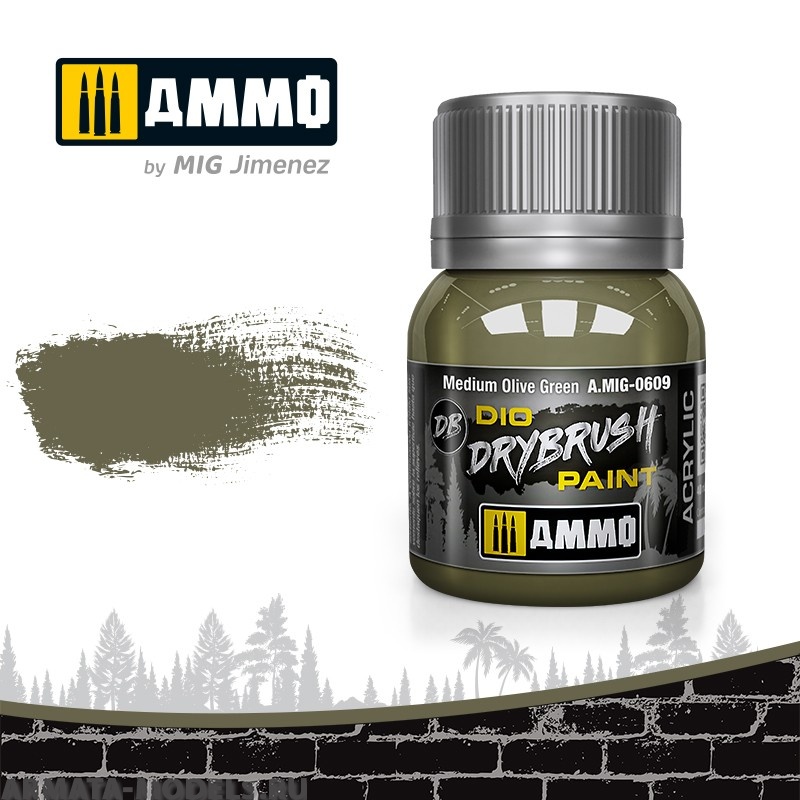 AMIG0609 Ammo Mig Краска акриловая DRYBRUSH  Medium Olive Green