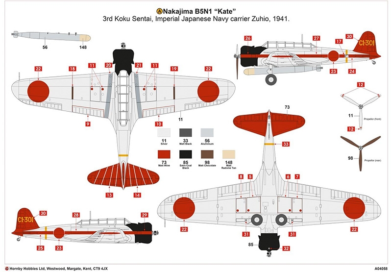 A04060 Самолет Nakajima B5N1 Kate Airfix