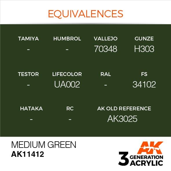 AK11412 Краска акриловая 3Gen Medium Green
