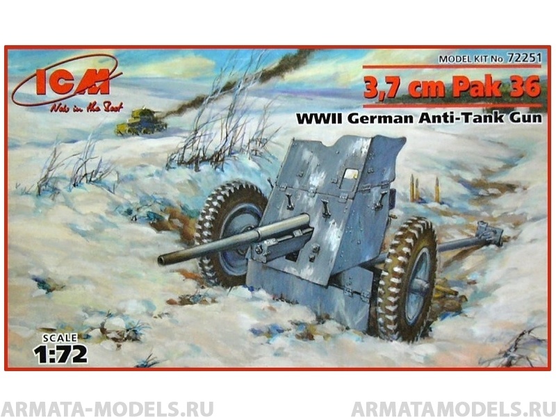 72251 3,7 cm Pak 36 WWII German Anti-Tank Gun, немецкая противотанковая пушка ICM