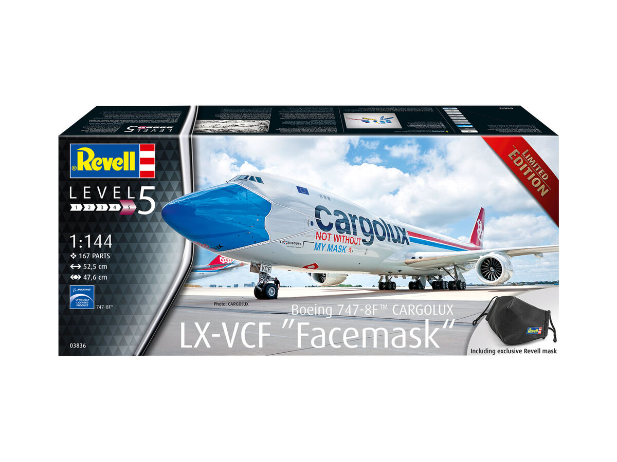 03836RE Самолет Boeing 747-8F CARGOLUX LX-VCF Facemask Revell