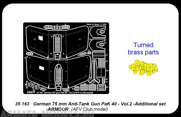 ABR-35 163  Дополнения для  Germ75mm Anti-Tank GunPaK40-vol.2- add.set –armour для AFV Club 1/35