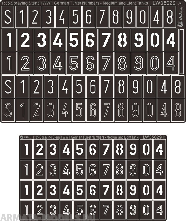 LW35029 spraying stencil WWII german turret number & letters Medium