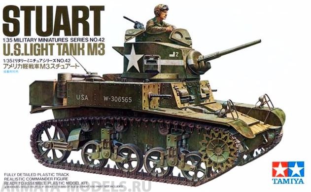 35042T Американский легкий танк М3 Генерал Стюарт с 1 фигурой командира Tamiya