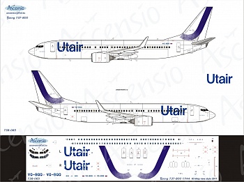 738-065 Декаль для самолета Boeing 737-800 UtAir (new colors 2017) 1/144